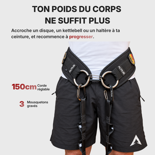 FR|ALL|Ton poids du corps ne suffit plus : corde réglable 150 cm, 3 mousquetons gravés