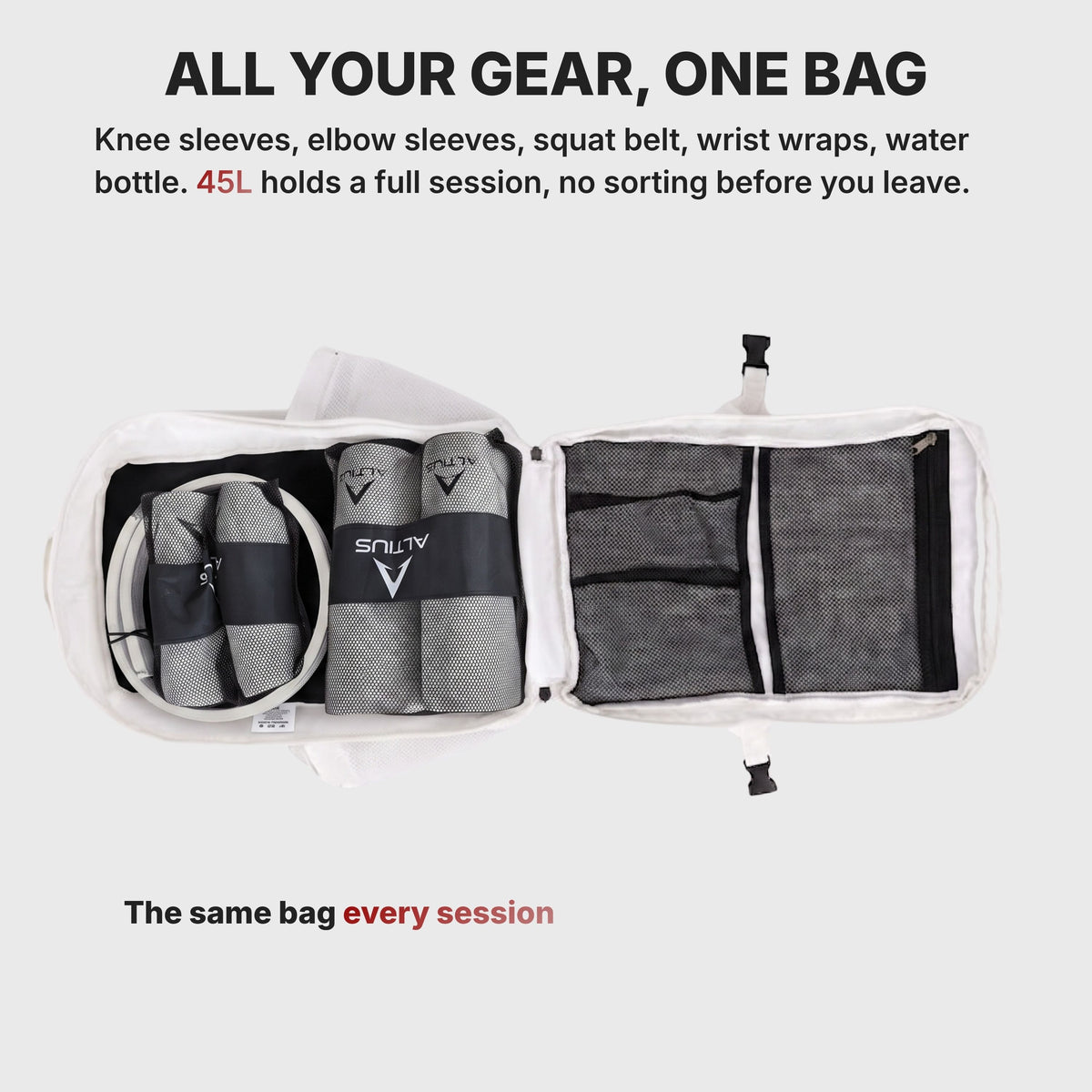 EN|ALL|All your gear one bag, 45L holds a full session