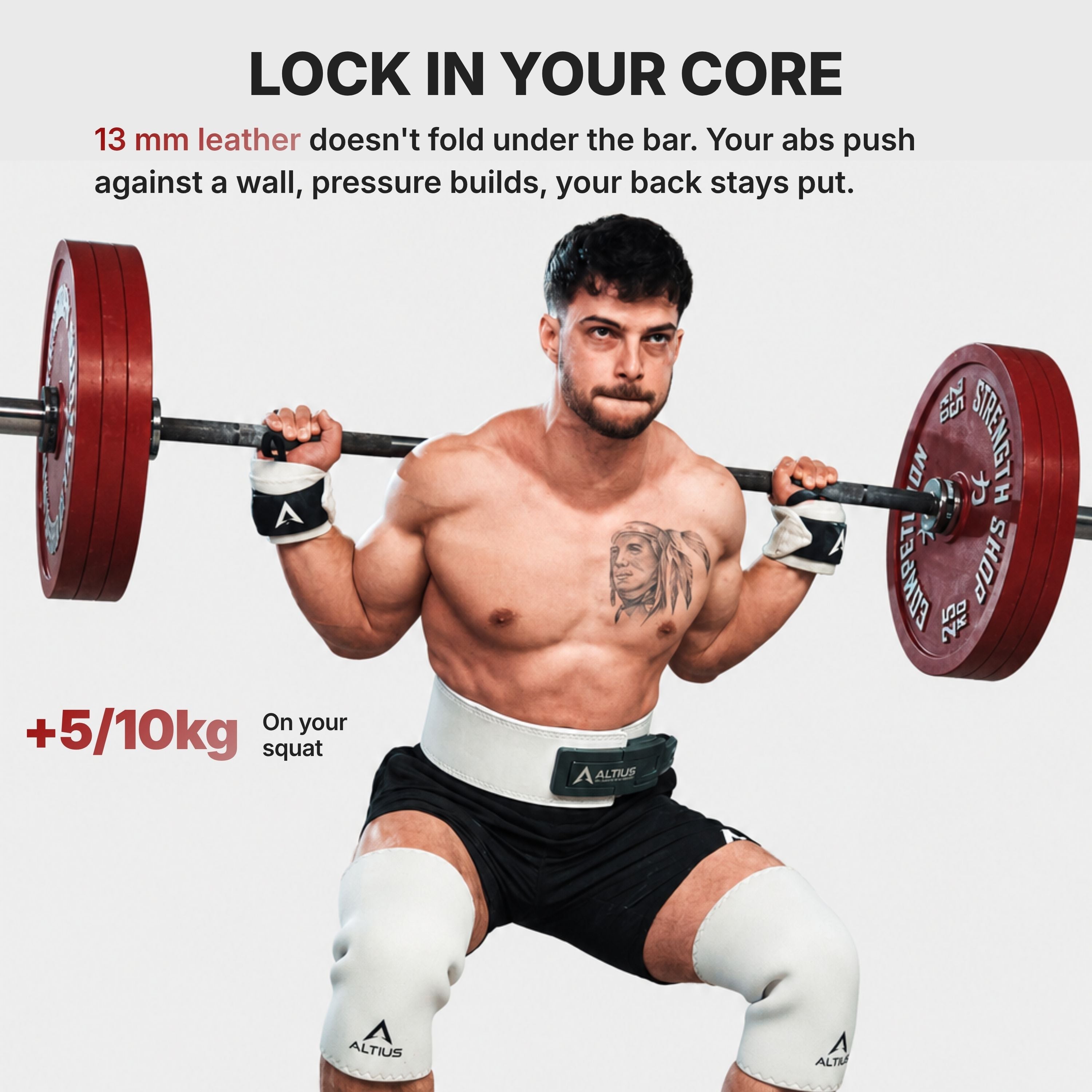 EN|ALL|Lock in your core, 13 mm rigid leather, +5 to 10 kg on your squat